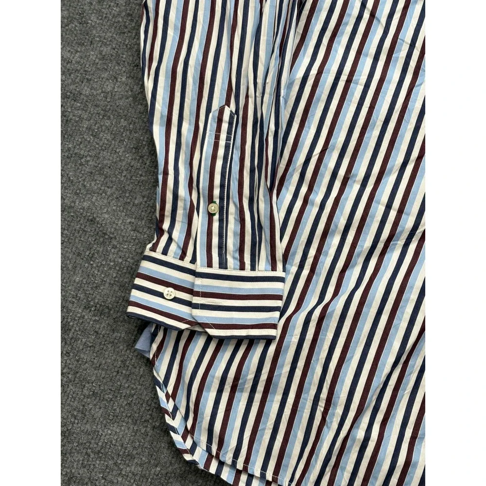 Tommy Hilfiger Men‎ XL Striped Button Down Shirt Blue Burgundy 80s 2-Ply Cotton